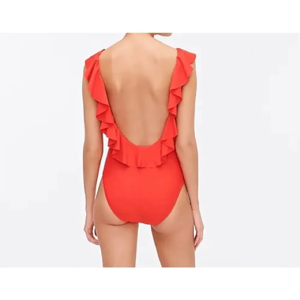 J. Crew Red Ruffle scoopback one-piece swimsuit Size 6